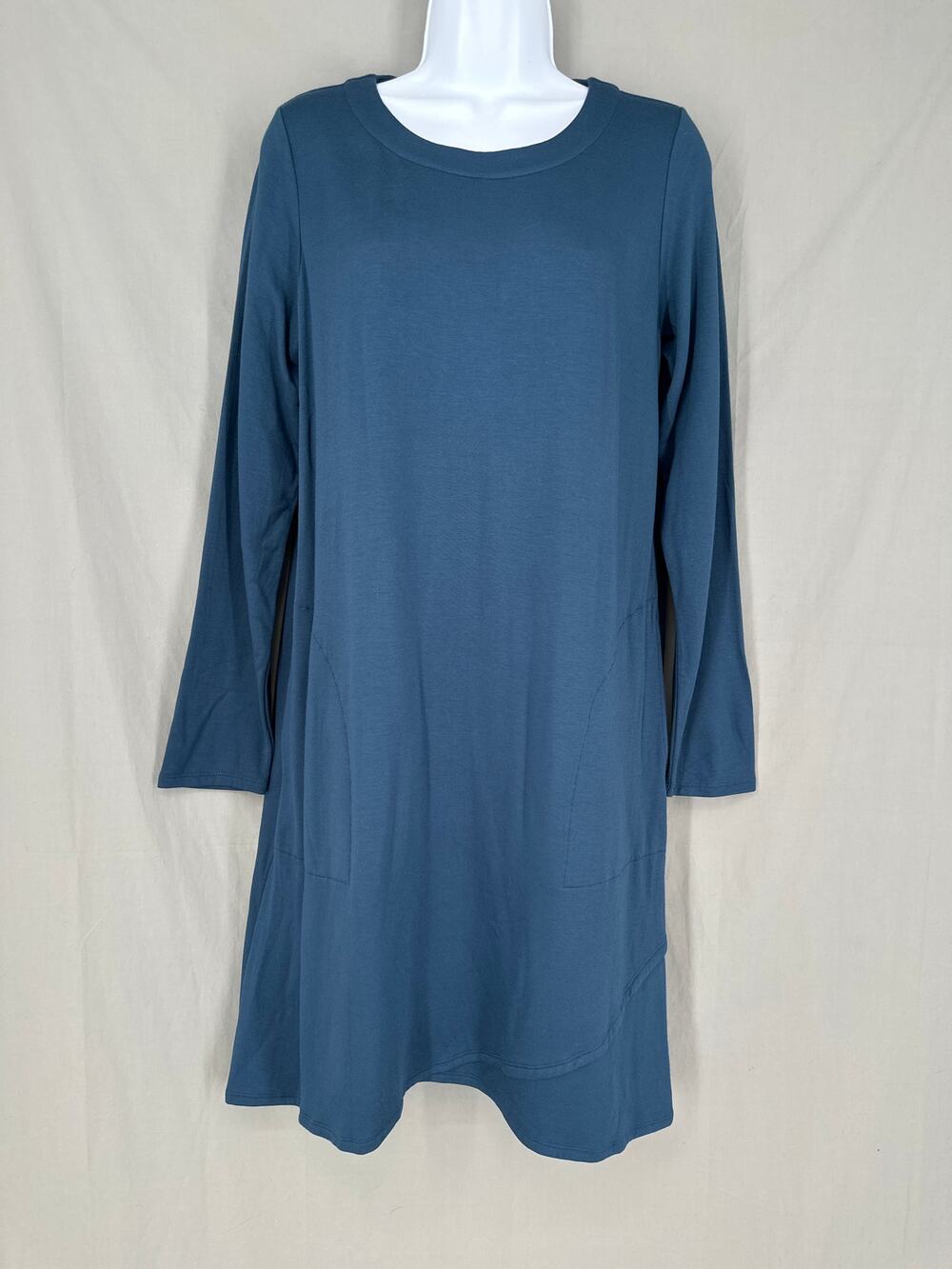 J Jill Dress Womens Small Blue Stretch Pockets Long Sleeve Comfort Knee Length